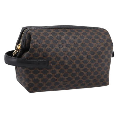 CELINE Macadam Canvas Clutch Bag PVC Black Gold Tone Auth mr2928A
