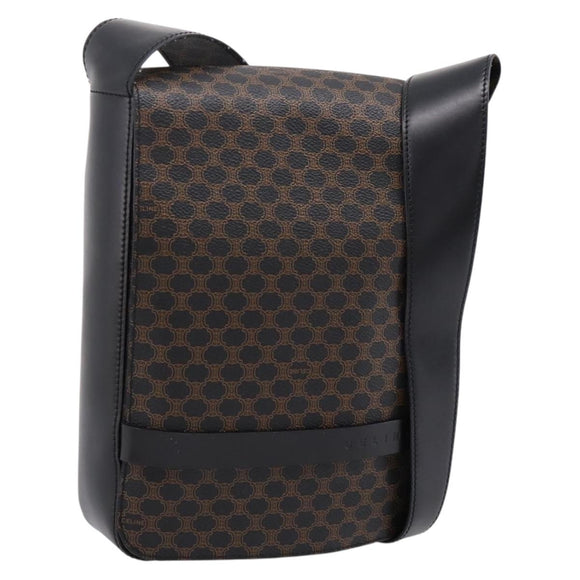 CELINE Macadam Canvas Shoulder Bag PVC Black Gold Tone Auth mr2929A