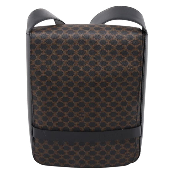 CELINE Macadam Canvas Shoulder Bag PVC Black Gold Tone Auth mr2929A