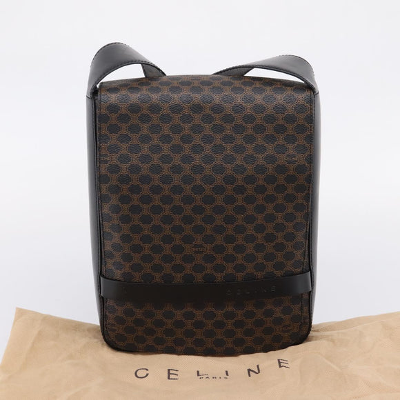 CELINE Macadam Canvas Shoulder Bag PVC Black Gold Tone Auth mr2929A