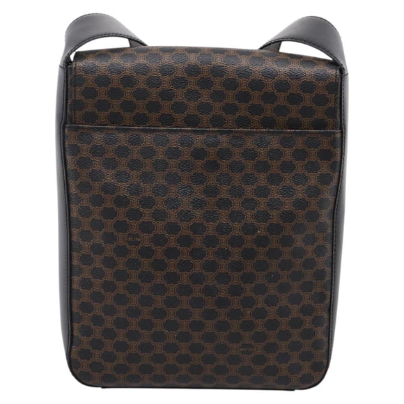 CELINE Macadam Canvas Shoulder Bag PVC Black Gold Tone Auth mr2929A