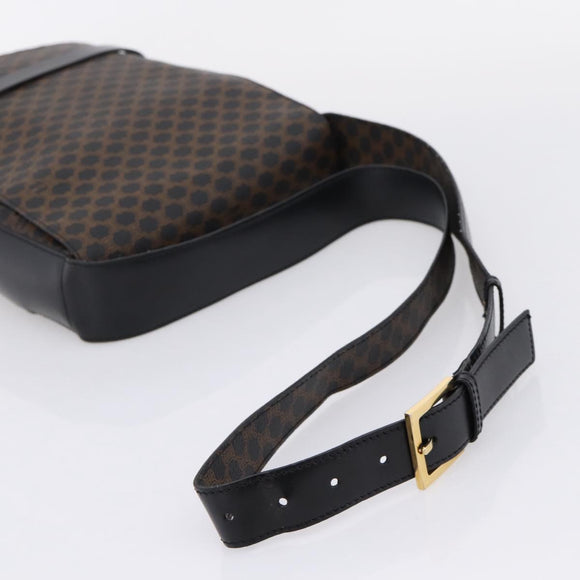 CELINE Macadam Canvas Shoulder Bag PVC Black Gold Tone Auth mr2929A