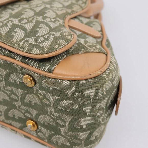 Christian Dior Trotter Canvas Double Saddle Bag Khaki Gold Tone Auth mr2931