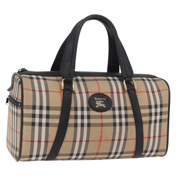 Burberrys Nova Check Hand Bag Canvas Beige Gold Tone Auth mr2933