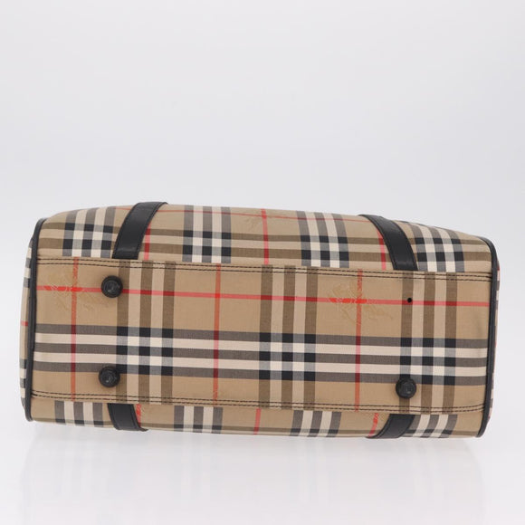 Burberrys Nova Check Hand Bag Canvas Beige Gold Tone Auth mr2933
