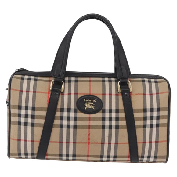 Burberrys Nova Check Hand Bag Canvas Beige Gold Tone Auth mr2933