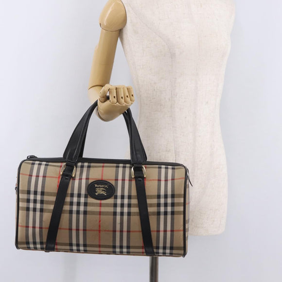 Burberrys Nova Check Hand Bag Canvas Beige Gold Tone Auth mr2933