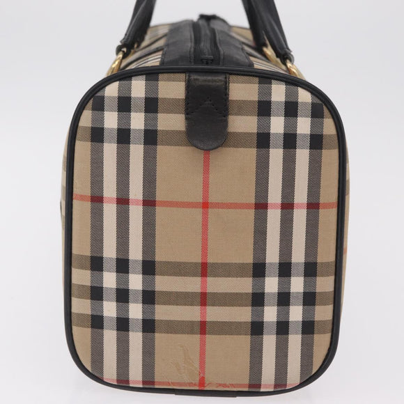 Burberrys Nova Check Hand Bag Canvas Beige Gold Tone Auth mr2933