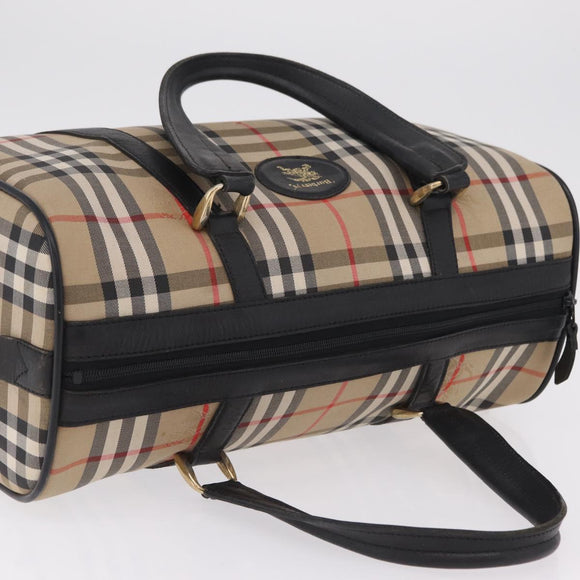 Burberrys Nova Check Hand Bag Canvas Beige Gold Tone Auth mr2933