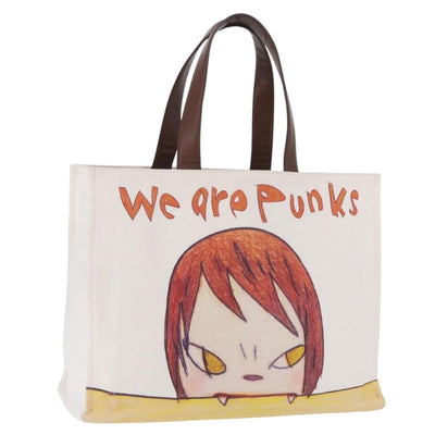 Stella McCartney Nara Yoshitomo Tote Bag Canvas White Brown Auth mr2934V