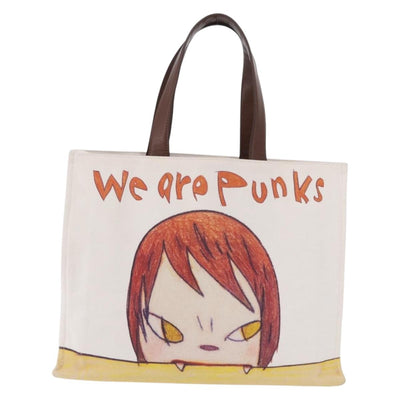 Stella McCartney Nara Yoshitomo Tote Bag Canvas White Brown Auth mr2934V - 0