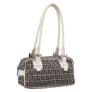 FENDI Zucchino Canvas Hand Bag Navy Silver 8BN004 Auth mr2935-1