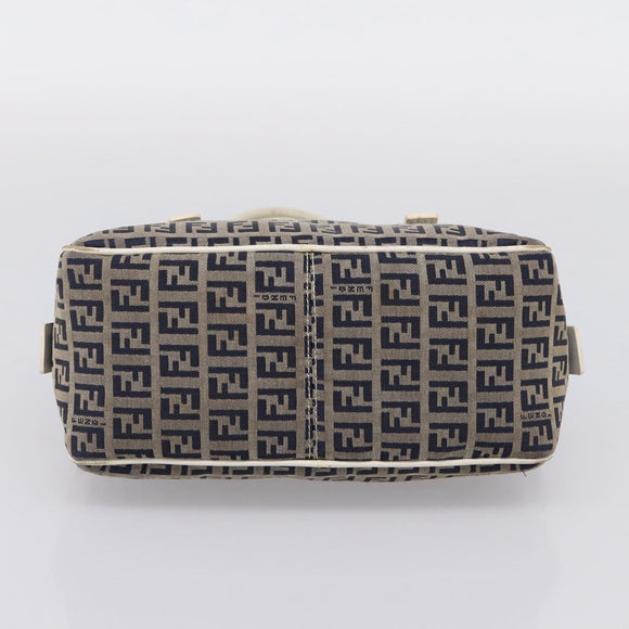 FENDI Zucchino Canvas Hand Bag Navy Silver 8BN004 Auth mr2935