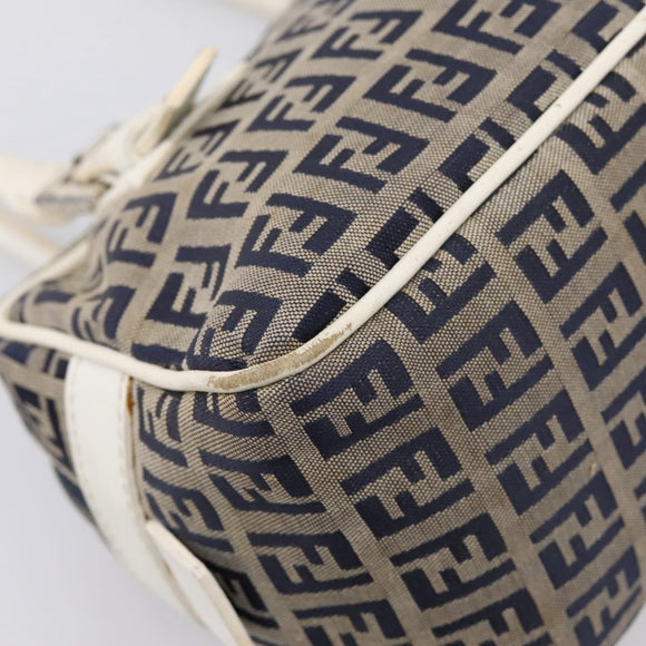 FENDI Zucchino Canvas Hand Bag Navy Silver 8BN004 Auth mr2935