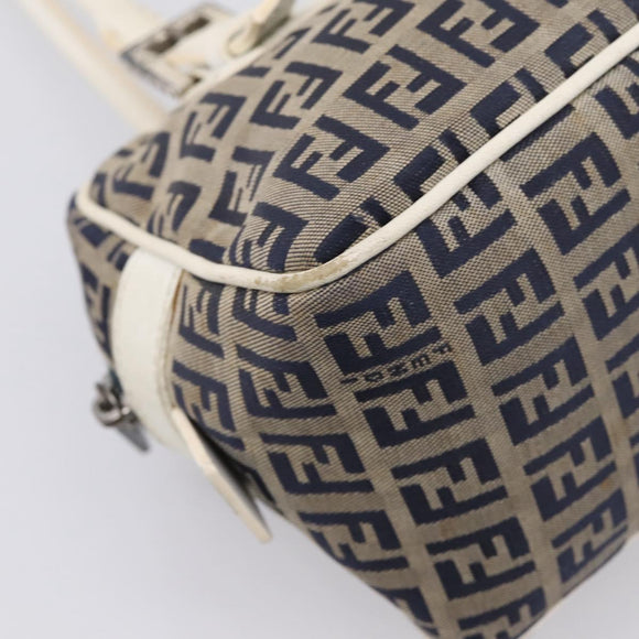 FENDI Zucchino Canvas Hand Bag Navy Silver 8BN004 Auth mr2935