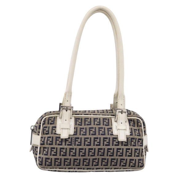 FENDI Zucchino Canvas Hand Bag Navy Silver 8BN004 Auth mr2935