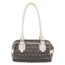 FENDI Zucchino Canvas Hand Bag Navy Silver 8BN004 Auth mr2935-2