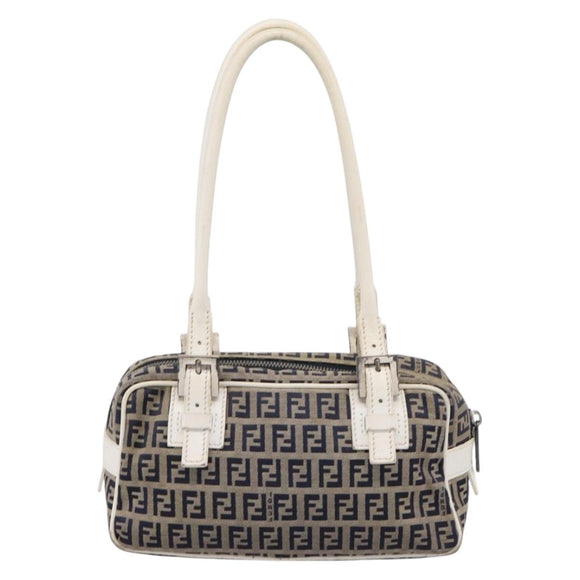 FENDI Zucchino Canvas Hand Bag Navy Silver 8BN004 Auth mr2935