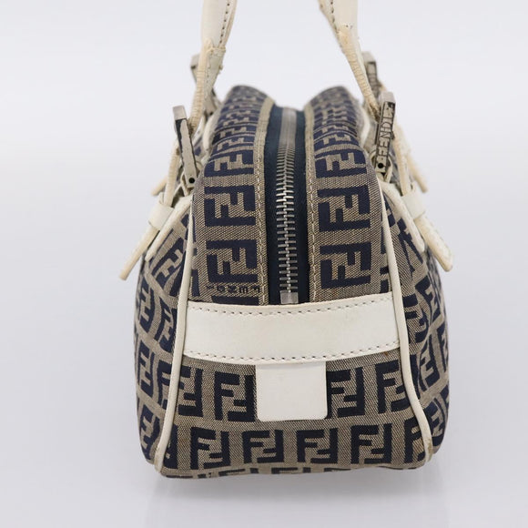 FENDI Zucchino Canvas Hand Bag Navy Silver 8BN004 Auth mr2935