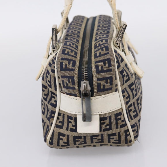 FENDI Zucchino Canvas Hand Bag Navy Silver 8BN004 Auth mr2935