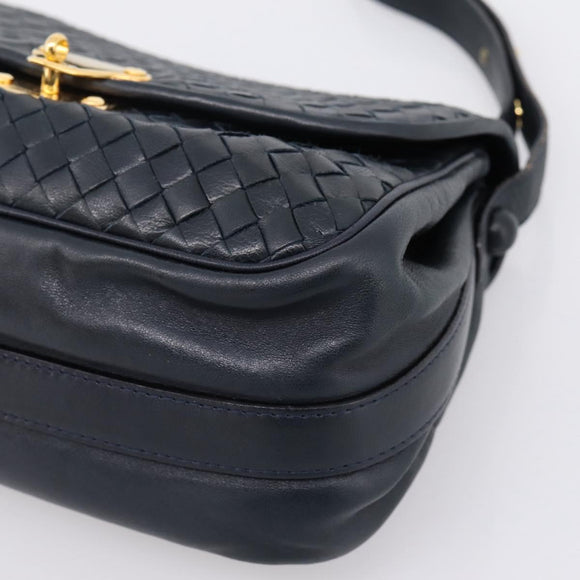 Bottega Veneta INTRECCIATO Shoulder Bag Leather Black Gold Tone Auth mr2936
