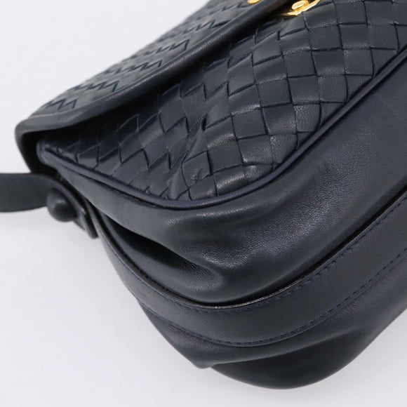 Bottega Veneta INTRECCIATO Shoulder Bag Leather Black Gold Tone Auth mr2936