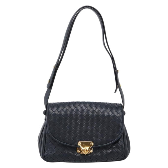 Bottega Veneta INTRECCIATO Shoulder Bag Leather Black Gold Tone Auth mr2936