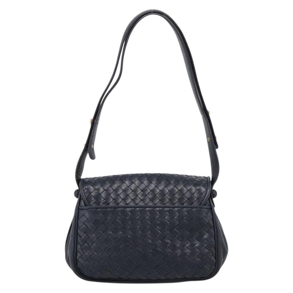Bottega Veneta INTRECCIATO Shoulder Bag Leather Black Gold Tone Auth mr2936