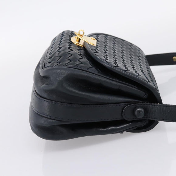 Bottega Veneta INTRECCIATO Shoulder Bag Leather Black Gold Tone Auth mr2936