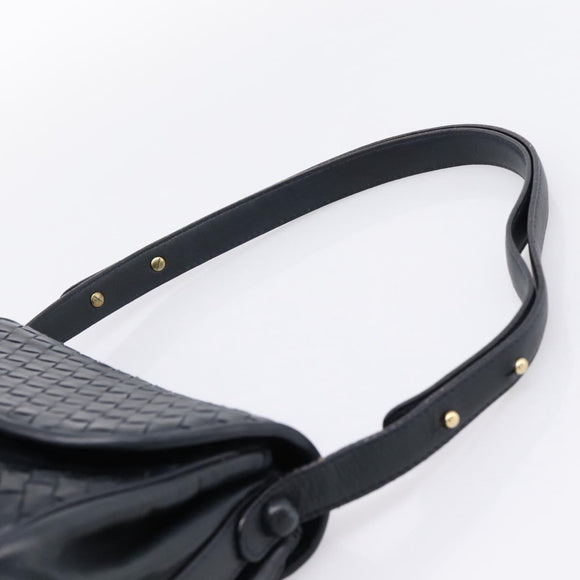 Bottega Veneta INTRECCIATO Shoulder Bag Leather Black Gold Tone Auth mr2936