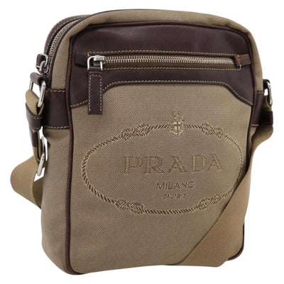 PRADA Shoulder Bag Canvas Brown Silver Auth mr2938