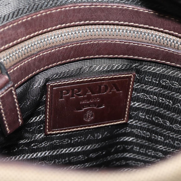 PRADA Shoulder Bag Canvas Brown Silver Auth mr2938