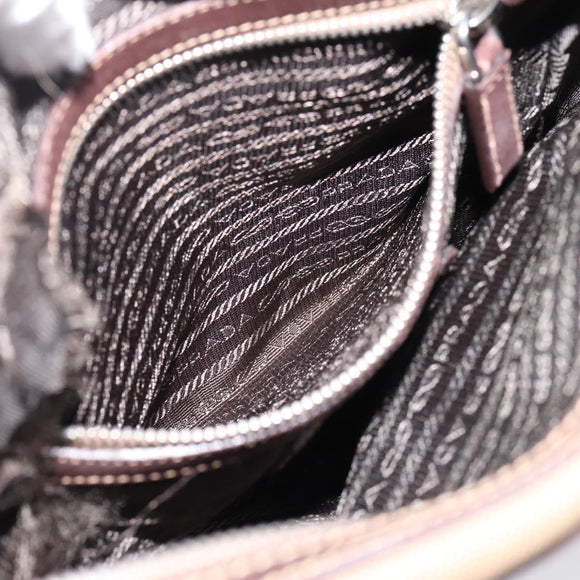 PRADA Shoulder Bag Canvas Brown Silver Auth mr2938