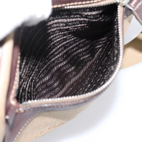 PRADA Shoulder Bag Canvas Brown Silver Auth mr2938