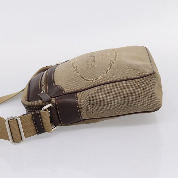 PRADA Shoulder Bag Canvas Brown Silver Auth mr2938