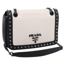 PRADA Chain Shoulder Bag Leather White Black Auth mr2939A-1