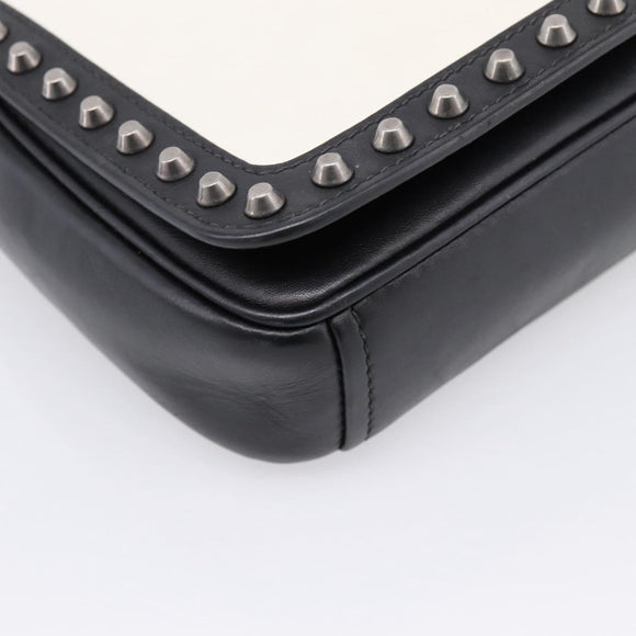 PRADA Chain Shoulder Bag Leather White Black Auth mr2939A