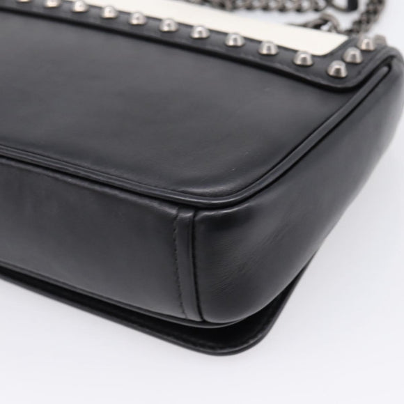 PRADA Chain Shoulder Bag Leather White Black Auth mr2939A