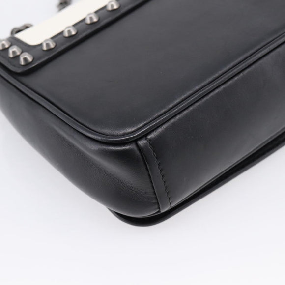 PRADA Chain Shoulder Bag Leather White Black Auth mr2939A