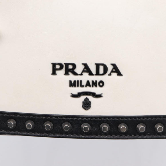 PRADA Chain Shoulder Bag Leather White Black Auth mr2939A