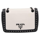 PRADA Chain Shoulder Bag Leather White Black Auth mr2939A-13