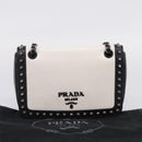 PRADA Chain Shoulder Bag Leather White Black Auth mr2939A-12