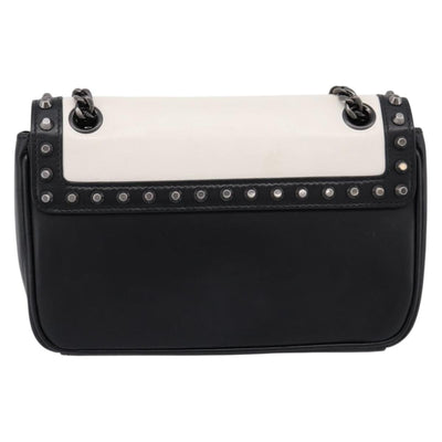PRADA Chain Shoulder Bag Leather White Black Auth mr2939A - 0