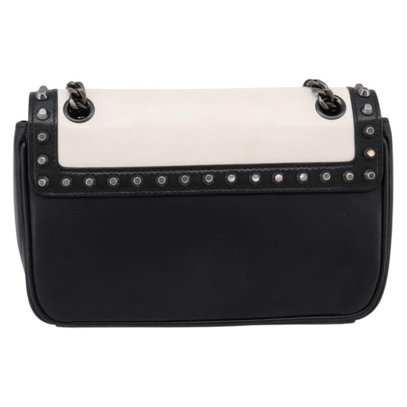 PRADA Chain Shoulder Bag Leather White Black Auth mr2939A
