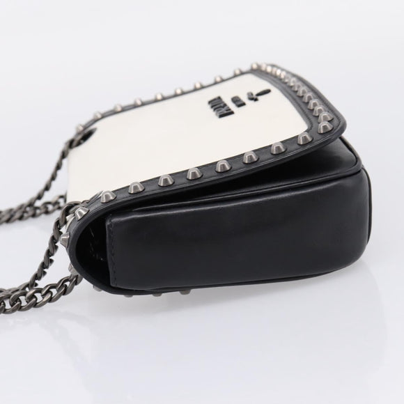 PRADA Chain Shoulder Bag Leather White Black Auth mr2939A