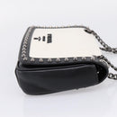 PRADA Chain Shoulder Bag Leather White Black Auth mr2939A-4