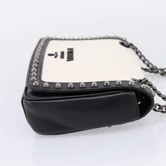 PRADA Chain Shoulder Bag Leather White Black Auth mr2939A