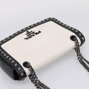 PRADA Chain Shoulder Bag Leather White Black Auth mr2939A-6