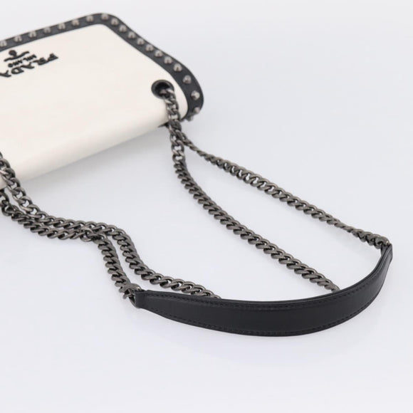 PRADA Chain Shoulder Bag Leather White Black Auth mr2939A
