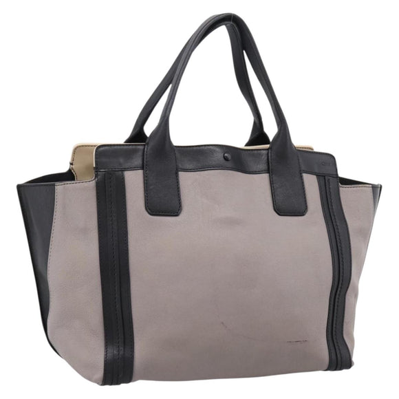 Chloe Hand Bag Leather Gray Gold Tone Auth mr2941